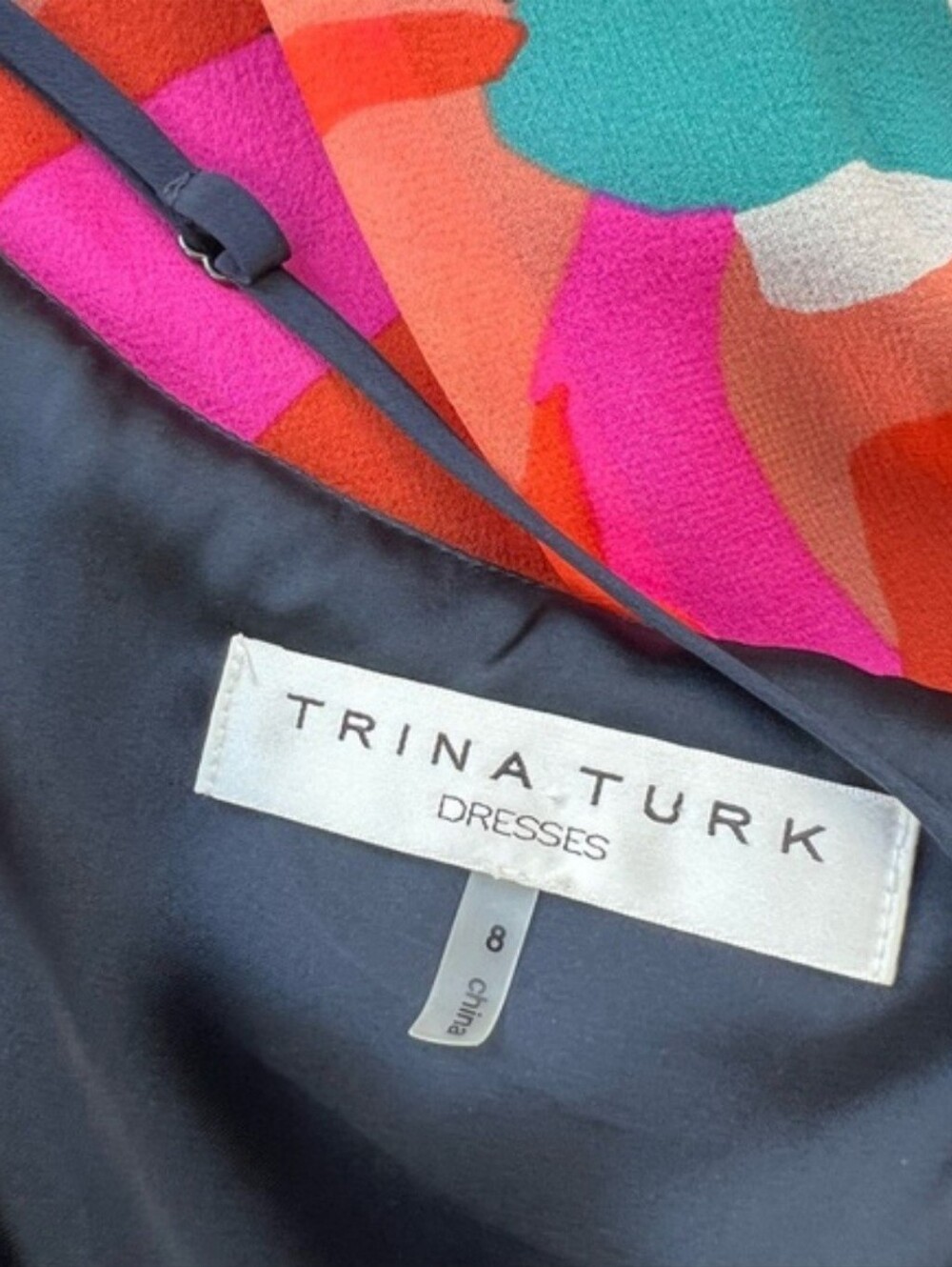 TRINA TURK navy coral pink tropical print silk maxi dress - Picture 5 of 7